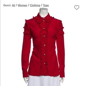 2016 silk red ruffled gucci blouse